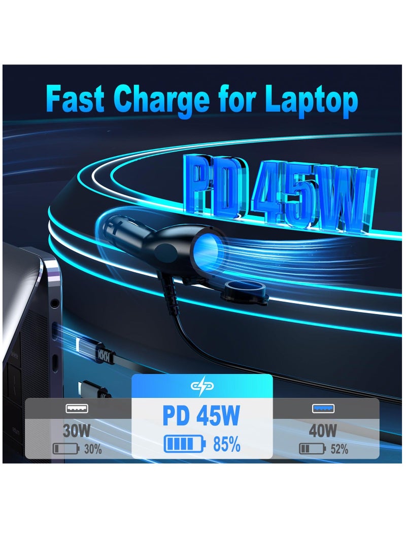 Multi Car Retractable Backseat Car Charger 5 in 1 Car Charging Station Box for Notebook/iPhone/Samsung,60W Cigarette Lighter Adapter with 1M Cable Share Ride Customer Charging Dock Attach to Headrest  - Image 1
