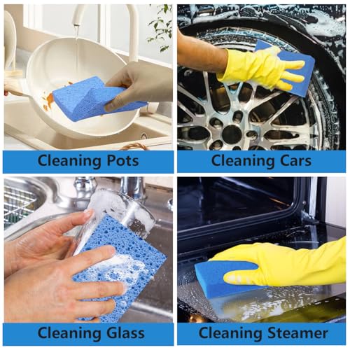 Spunspon Cellulose Sponges, Large Size 4" x 6" x 1" - Heavy Duty Scrub Kitchen Sponge, Clean Tough Messes Without Scratching Kitchen Cleaning Pads, Pop Up Eco DIY (6 Pack), Blue - Image 3
