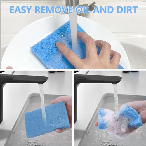 Spunspon Cellulose Sponges, Large Size 4" x 6" x 1" - Heavy Duty Scrub Kitchen Sponge, Clean Tough Messes Without Scratching Kitchen Cleaning Pads, Pop Up Eco DIY (6 Pack), Blue - Image 2