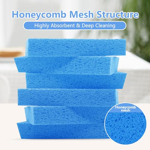 Spunspon Cellulose Sponges, Large Size 4" x 6" x 1" - Heavy Duty Scrub Kitchen Sponge, Clean Tough Messes Without Scratching Kitchen Cleaning Pads, Pop Up Eco DIY (6 Pack), Blue - Image 4
