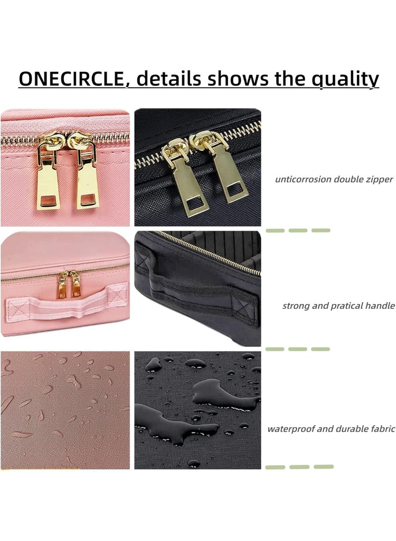 حقيبة سفر مكياج مزودة بمرآة وإضاءة LED بثلاثة مستويات سطوع قابلة للتعديل، حقيبة مستحضرات تجميل كبيرة 25×25 سم، حقيبة تخزين محمولة، قسم قابل للتعديل، مقاومة للماء، فرش مكياج، مجوهرات مكياج، هدية للنساء - Image 3