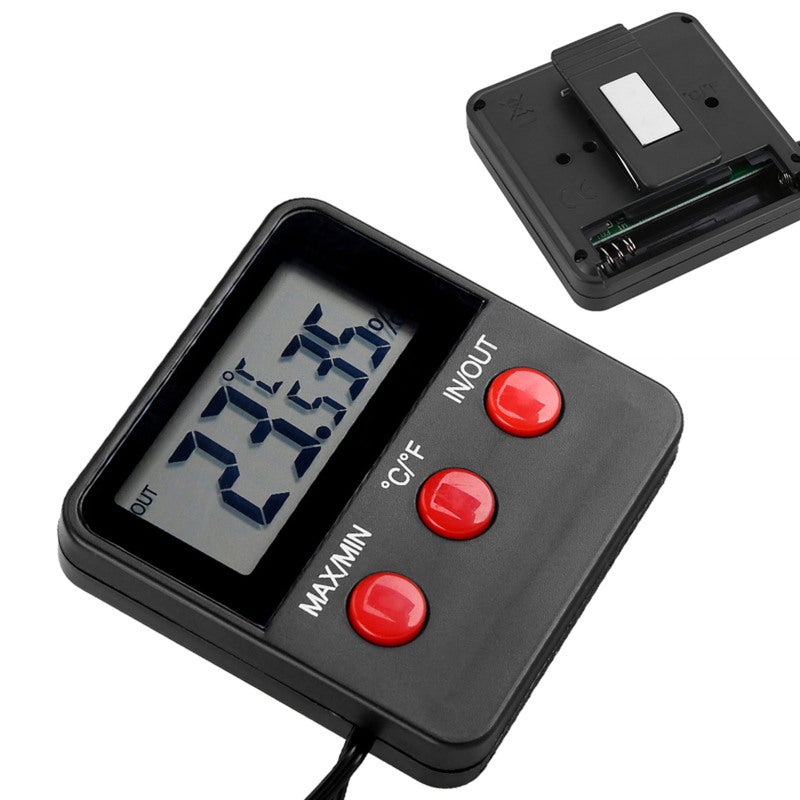 Digital Thermometer: LCD Hygrometer - High Precision Temp Humidity Monitor with Magnet Holder & Resistance Probe for Egg Incubator, Pet Keeping, Indoor Outdoor Use - Image 1