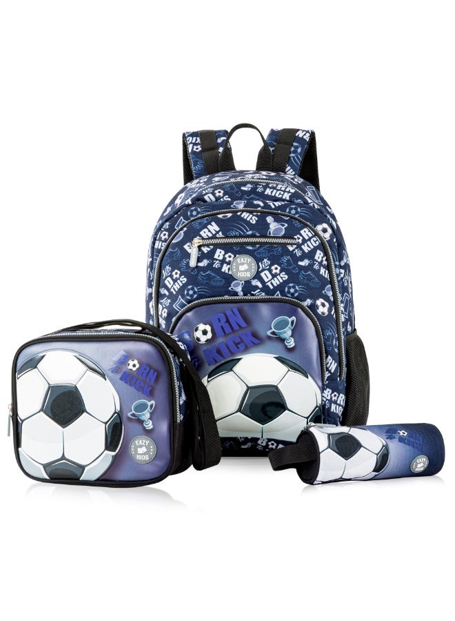 Eazy Kids Eazy Kids 18" Set of 4 Backpack w/ Water Bottle, Lunch Bag and Pencil Case - Football - Image 2
