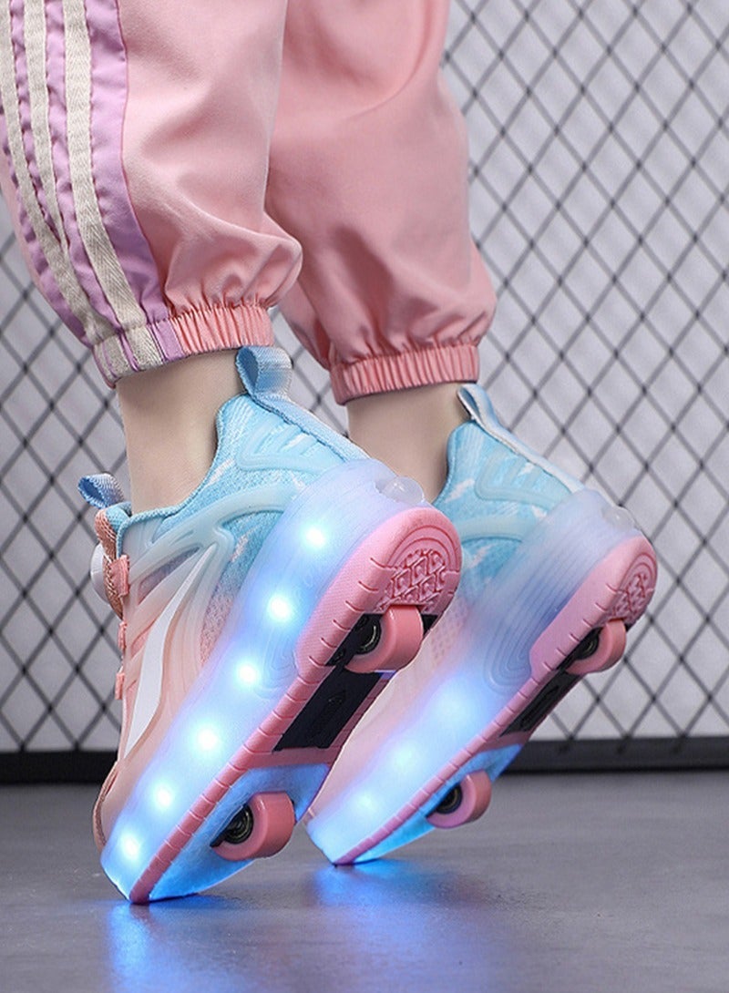 ETG Unisex Kids Roller Skates Shoes USB Charging, Girls Boys LED Roller Skate Shoes with Double Wheels Retractable Technical Skateboarding - Image 3