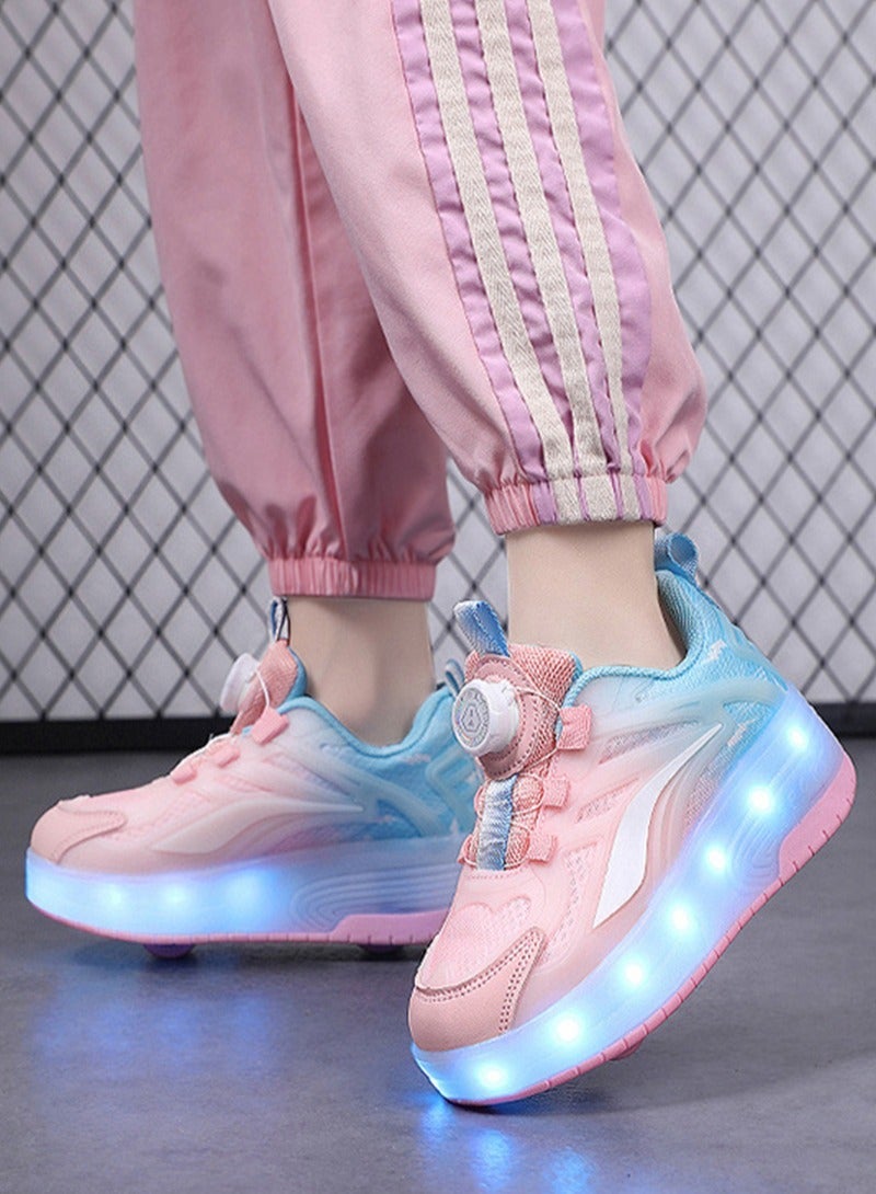 ETG Unisex Kids Roller Skates Shoes USB Charging, Girls Boys LED Roller Skate Shoes with Double Wheels Retractable Technical Skateboarding - Image 4