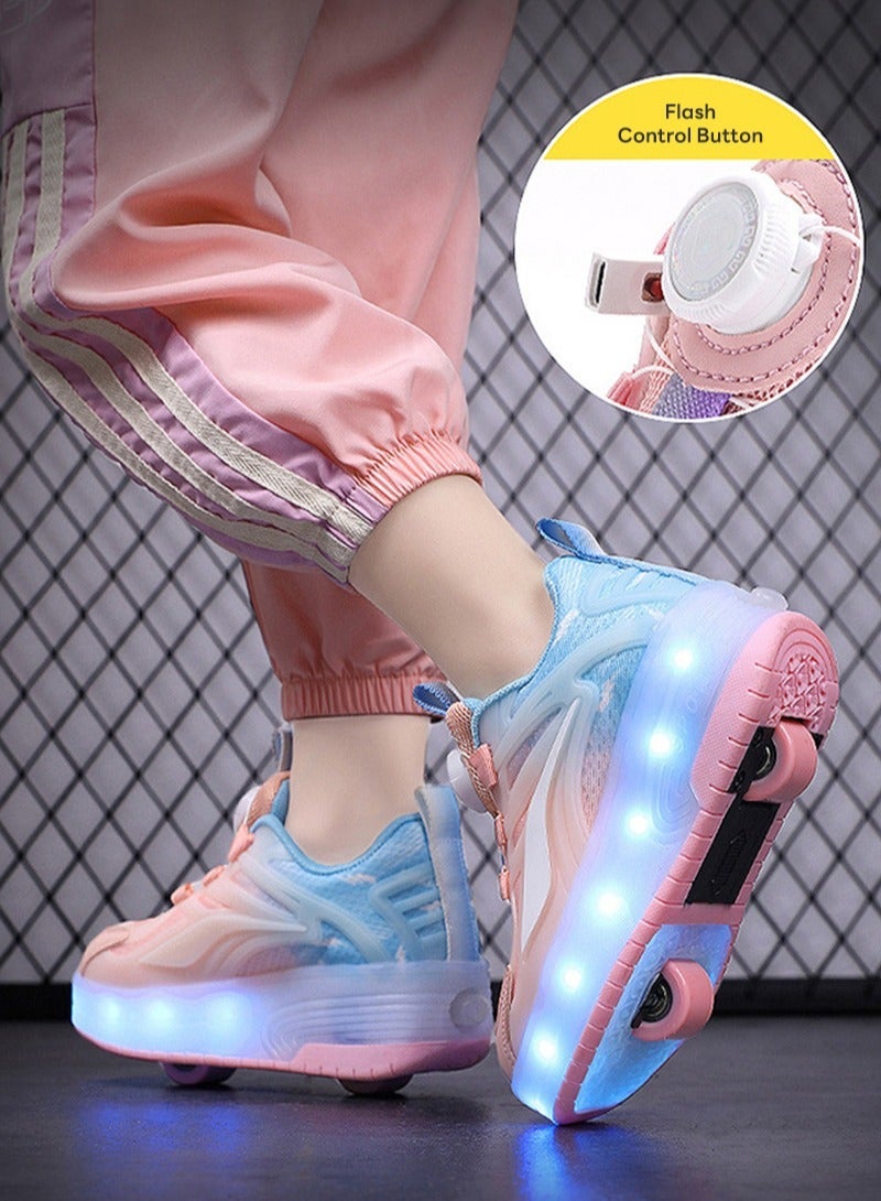 ETG Unisex Kids Roller Skates Shoes USB Charging, Girls Boys LED Roller Skate Shoes with Double Wheels Retractable Technical Skateboarding - Image 2