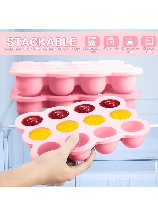 Potchen 3 Pcs Baby Food Storage Container 12 Cup Silicone Baby Food Freezer Tray with Lid Stackable Reusable Silicone Baby Food Freezer Storage Tray for Food Vegetable Fruit Puree and Breast Milk (Pink) - Image 5