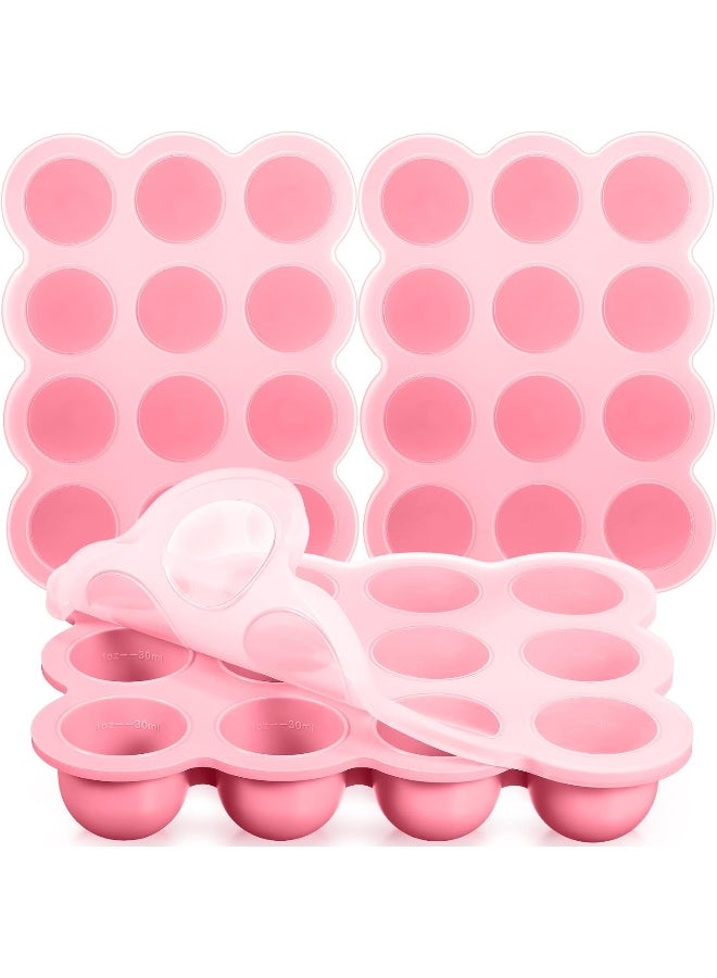 Potchen 3 Pcs Baby Food Storage Container 12 Cup Silicone Baby Food Freezer Tray with Lid Stackable Reusable Silicone Baby Food Freezer Storage Tray for Food Vegetable Fruit Puree and Breast Milk (Pink) - Image 1