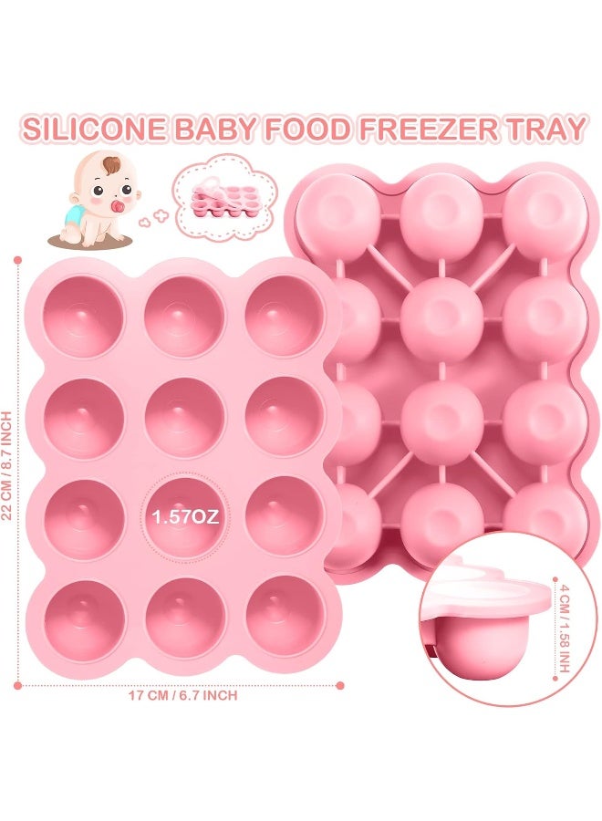 Potchen 3 Pcs Baby Food Storage Container 12 Cup Silicone Baby Food Freezer Tray with Lid Stackable Reusable Silicone Baby Food Freezer Storage Tray for Food Vegetable Fruit Puree and Breast Milk (Pink) - Image 2