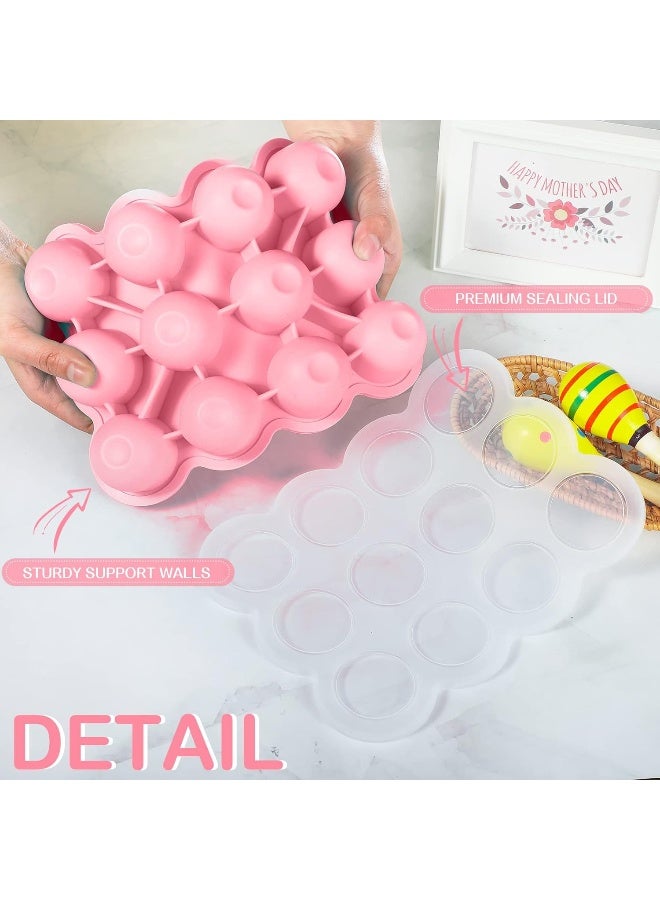 Potchen 3 Pcs Baby Food Storage Container 12 Cup Silicone Baby Food Freezer Tray with Lid Stackable Reusable Silicone Baby Food Freezer Storage Tray for Food Vegetable Fruit Puree and Breast Milk (Pink) - Image 4