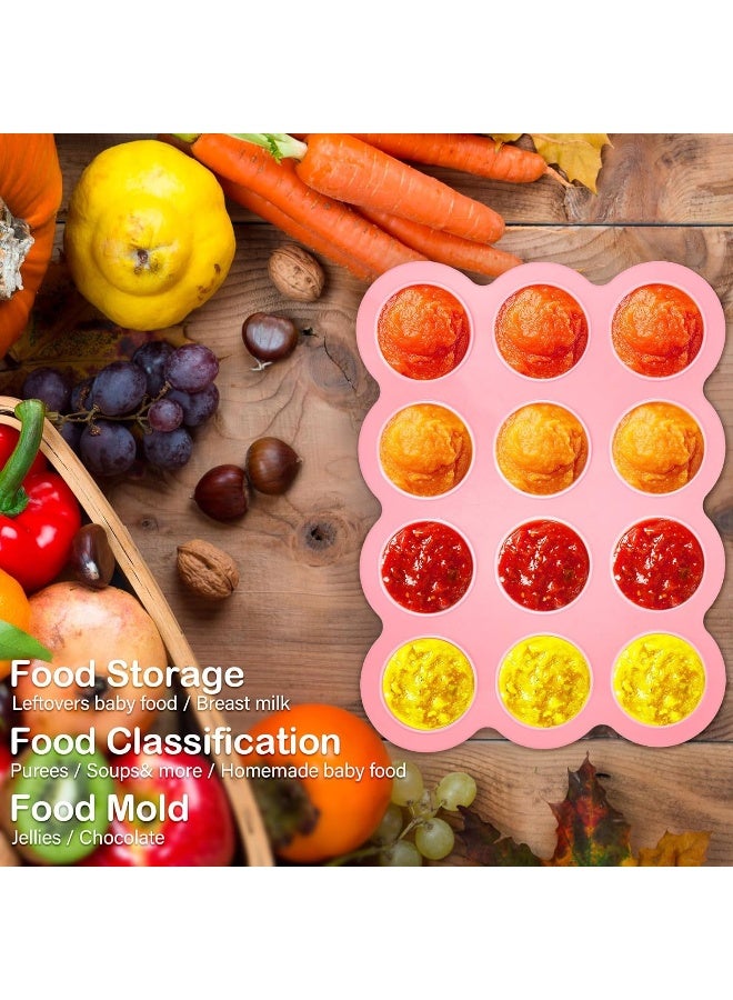 Potchen 3 Pcs Baby Food Storage Container 12 Cup Silicone Baby Food Freezer Tray with Lid Stackable Reusable Silicone Baby Food Freezer Storage Tray for Food Vegetable Fruit Puree and Breast Milk (Pink) - Image 3