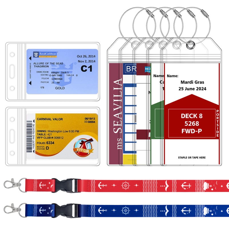 SEAVILIA 5 Pack Cruise Luggage Tag Holder & 2 Pack Cruise Ship Lanyards with Waterproof Id Badge Holder, Cruise Essentials 2025 for NCL, Princess, Carnival, Royal Caribbean and Celebrity - Image 1