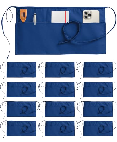 Utopia Wear 12 Pack Server Apron with 3 Pockets, Waist Apron for Waiter Waitress, 12 Inches, Blue - Image 1