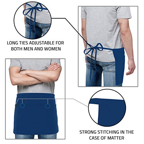Utopia Wear 12 Pack Server Apron with 3 Pockets, Waist Apron for Waiter Waitress, 12 Inches, Blue - Image 4