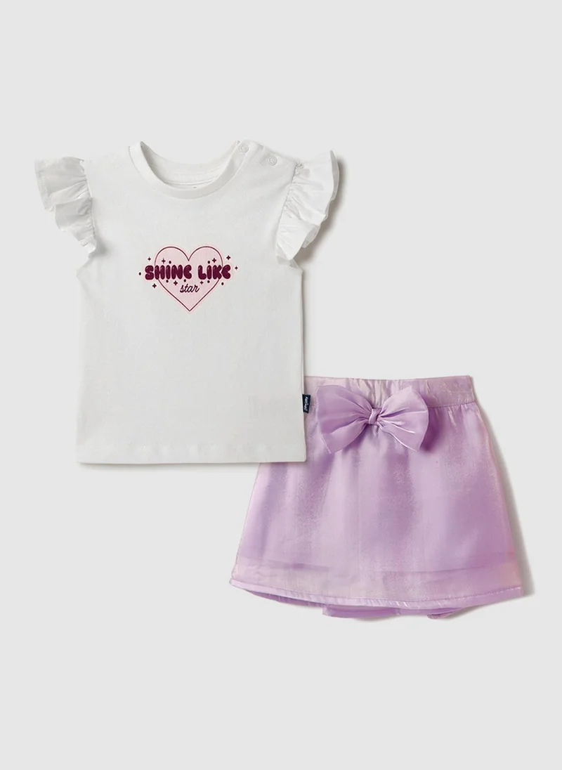 Nautinati Nautinati Oraganza Lavender Bow Skirt With White Top Set for Girls