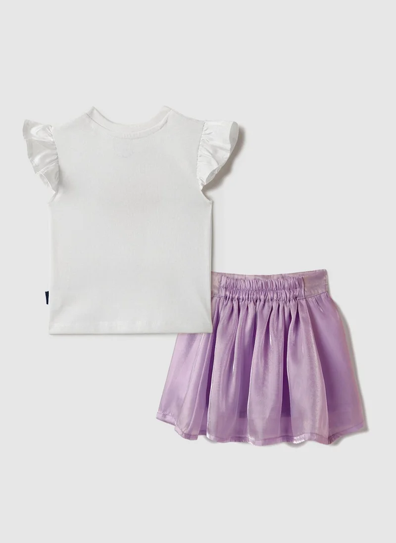 Nautinati Nautinati Oraganza Lavender Bow Skirt With White Top Set for Girls