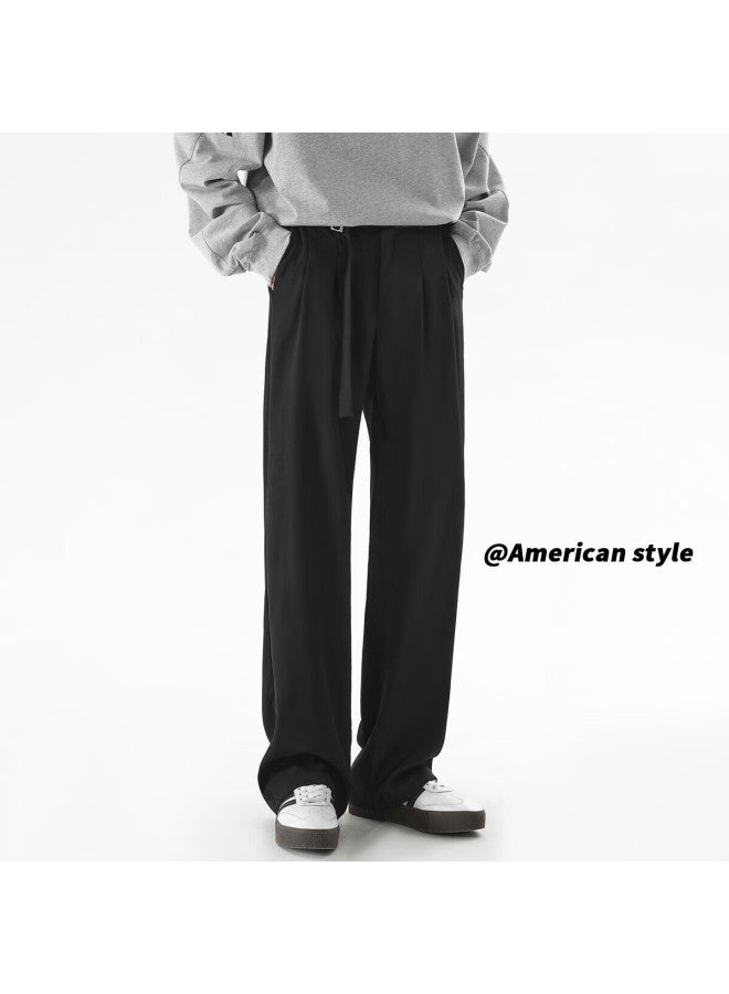 Izexx Spring Men's Draping Casual Pants, Dress Pants, Simple Versatile Loose Straight-leg Black Trousers, Iz48 Black 2XL - Image 5