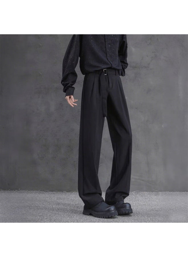 Izexx Spring Men's Draping Casual Pants, Dress Pants, Simple Versatile Loose Straight-leg Black Trousers, Iz48 Black 2XL - Image 1