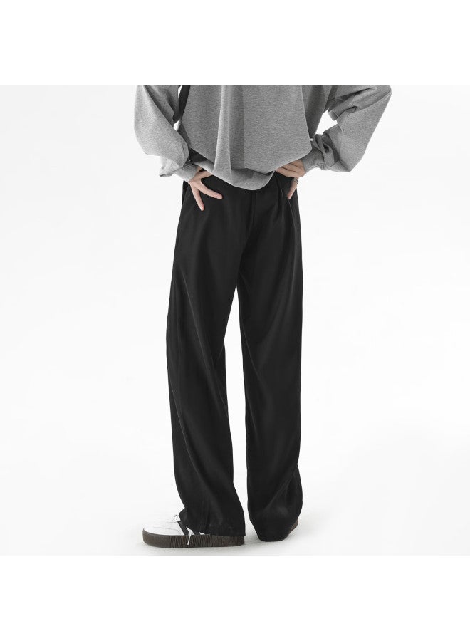 Izexx Spring Men's Draping Casual Pants, Dress Pants, Simple Versatile Loose Straight-leg Black Trousers, Iz48 Black 2XL - Image 4