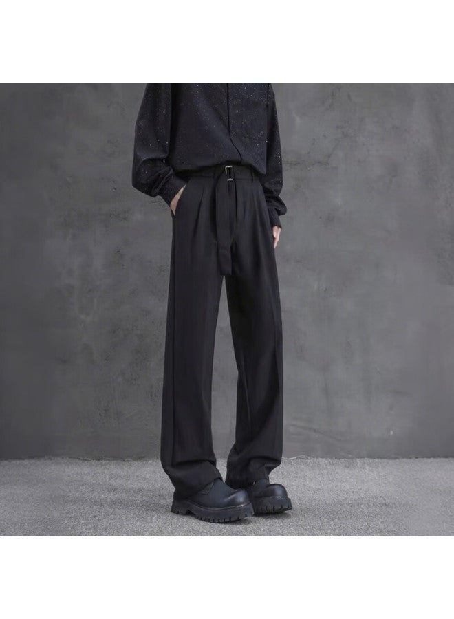 Izexx Spring Men's Draping Casual Pants, Dress Pants, Simple Versatile Loose Straight-leg Black Trousers, Iz48 Black 2XL - Image 2
