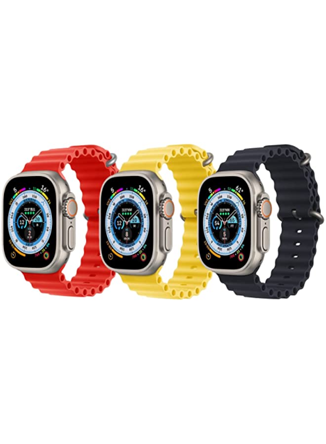 IAF Silicone Ocean Band Orange, Orange and Snow White for Apple Watch Ultra 8 49mm Set of 3