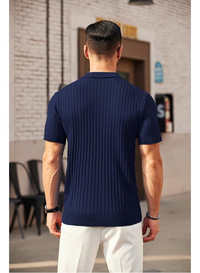 COOFANDY Men's Zipper Polo Shirts Short Sleeve Ribbed Knit Polo T Shirts Fashion Casual Golf Shirts, XL - Image 4