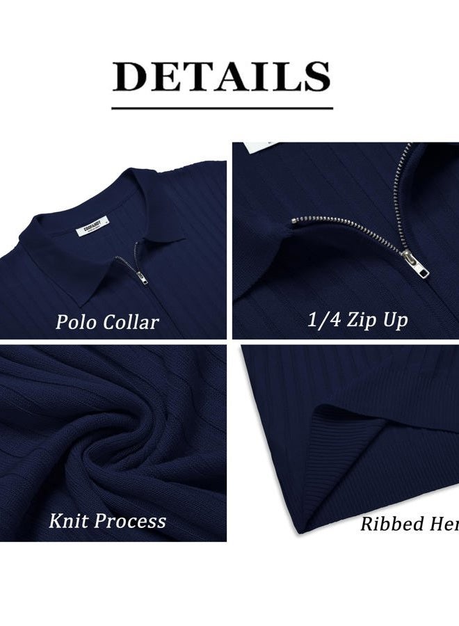 COOFANDY Men's Zipper Polo Shirts Short Sleeve Ribbed Knit Polo T Shirts Fashion Casual Golf Shirts, XL - Image 5