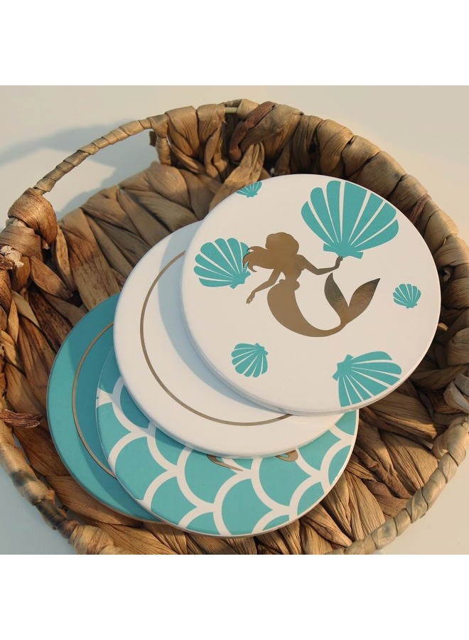 Seven20 Little Mermaid Princess Ariel Themed Coaster Set - 4 Piece Ceramic, Heavy Coasters - Ideal For Little Mermaid Disney Fans - 4 Unique Designs - A Beautiful Gift That Protects Tables From Drink Marks - Image 5