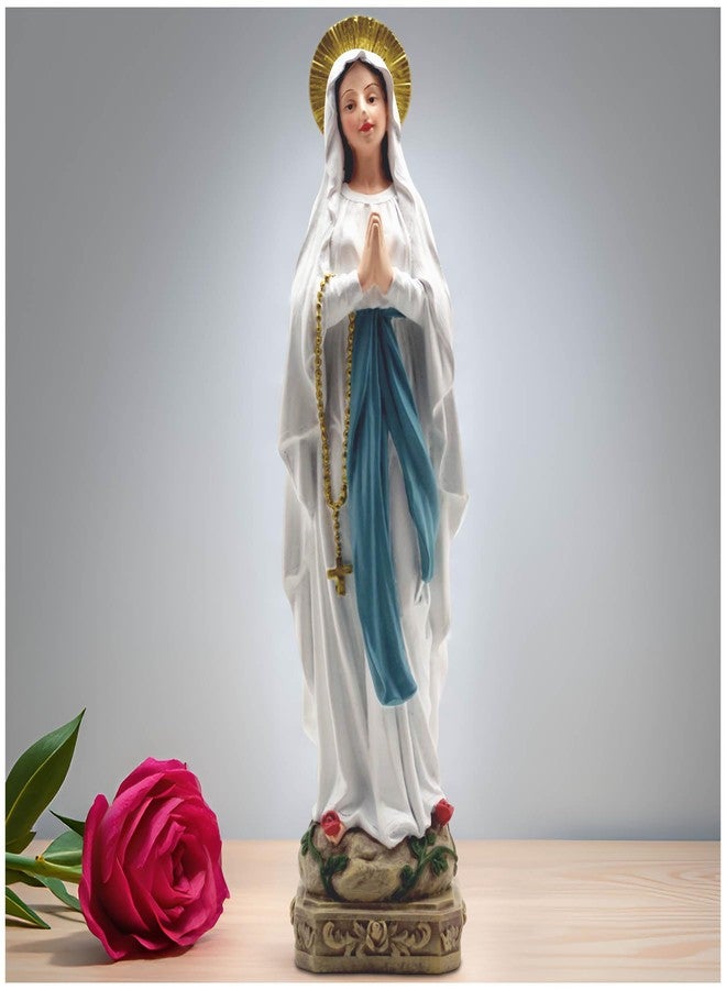 PlentifulHome Our Lady of Lourdes Statue – 10.95" Praying Virgin Mary Resin Figurine with Rosary, Hand-Painted Catholic Decor for Home Altar, Indoor Religious Display or Gift - Image 1