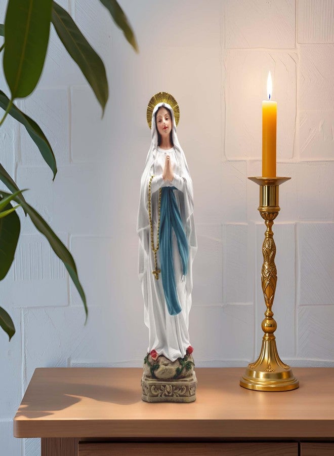 PlentifulHome Our Lady of Lourdes Statue – 10.95" Praying Virgin Mary Resin Figurine with Rosary, Hand-Painted Catholic Decor for Home Altar, Indoor Religious Display or Gift - Image 3