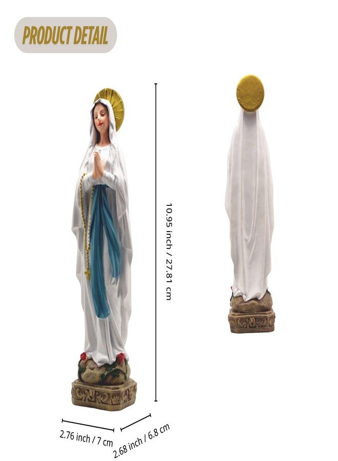PlentifulHome Our Lady of Lourdes Statue – 10.95" Praying Virgin Mary Resin Figurine with Rosary, Hand-Painted Catholic Decor for Home Altar, Indoor Religious Display or Gift - Image 5