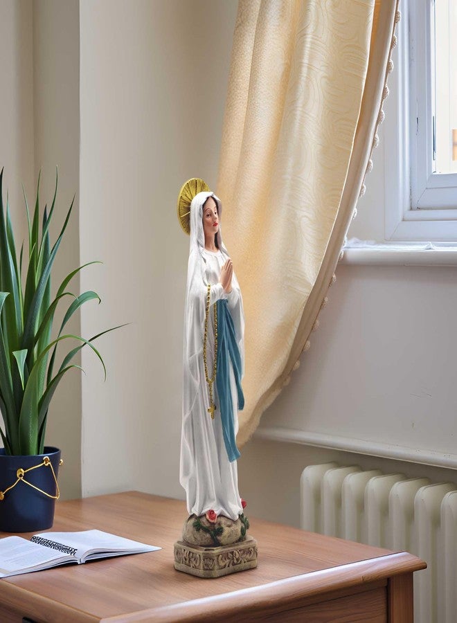 PlentifulHome Our Lady of Lourdes Statue – 10.95" Praying Virgin Mary Resin Figurine with Rosary, Hand-Painted Catholic Decor for Home Altar, Indoor Religious Display or Gift - Image 4