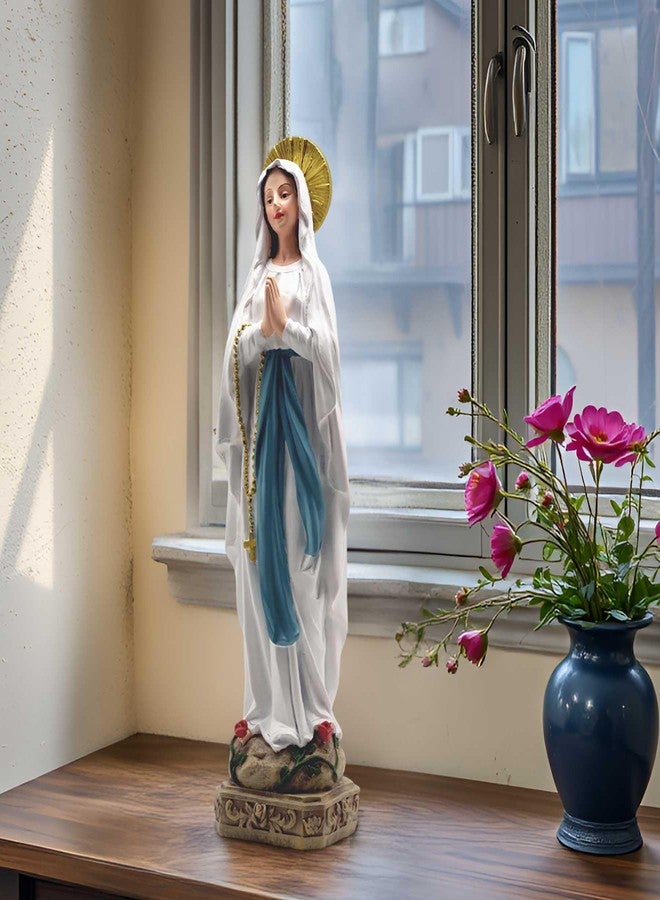 PlentifulHome Our Lady of Lourdes Statue – 10.95" Praying Virgin Mary Resin Figurine with Rosary, Hand-Painted Catholic Decor for Home Altar, Indoor Religious Display or Gift - Image 2