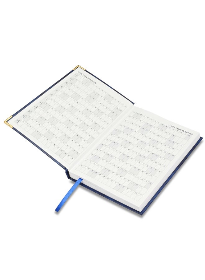 FIS مفكرة 2026، مفكرة بحجم A5 (148x210 مم)، غلاف صلب من مواد الفينيل، مبطنة من جهة واحدة، زوايا ذهبية، السبت والأحد مجتمعة، إنجليزي، ورق أبيض 60 جرام، لون أزرق - FSDI92E26BL - Image 2