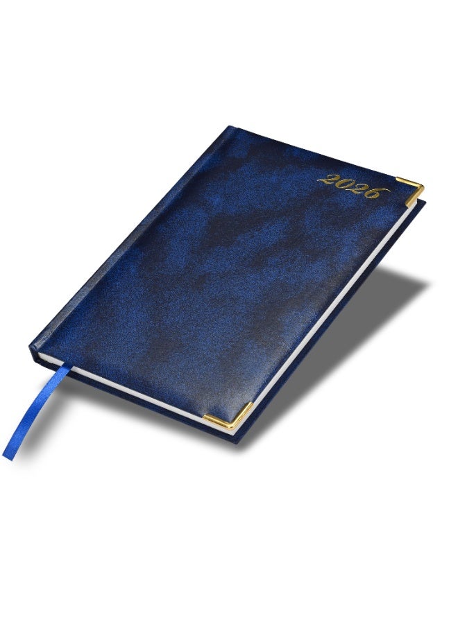 FIS مفكرة 2026، مفكرة بحجم A5 (148x210 مم)، غلاف صلب من مواد الفينيل، مبطنة من جهة واحدة، زوايا ذهبية، السبت والأحد مجتمعة، إنجليزي، ورق أبيض 60 جرام، لون أزرق - FSDI92E26BL - Image 1