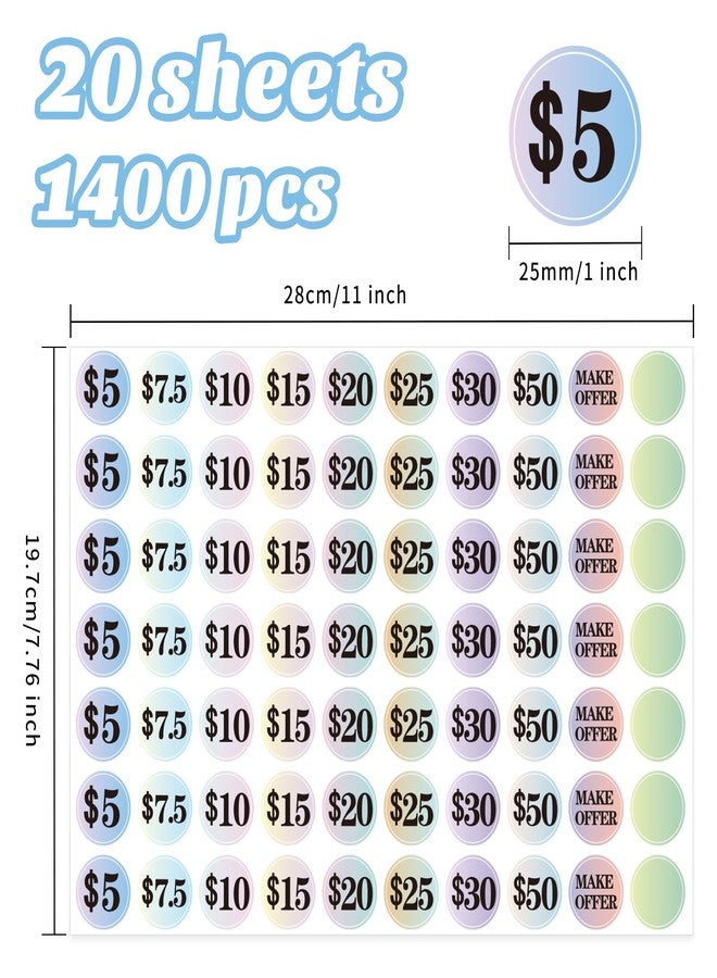 Starboling Garage Sale Stickers,1 inch Big Yard Sale Stickers,1400 Pcs Garage Sale Price Stickers,Gradient Color Flea Market Pre-Printed Pricing Stickers for Retail… - Image 2