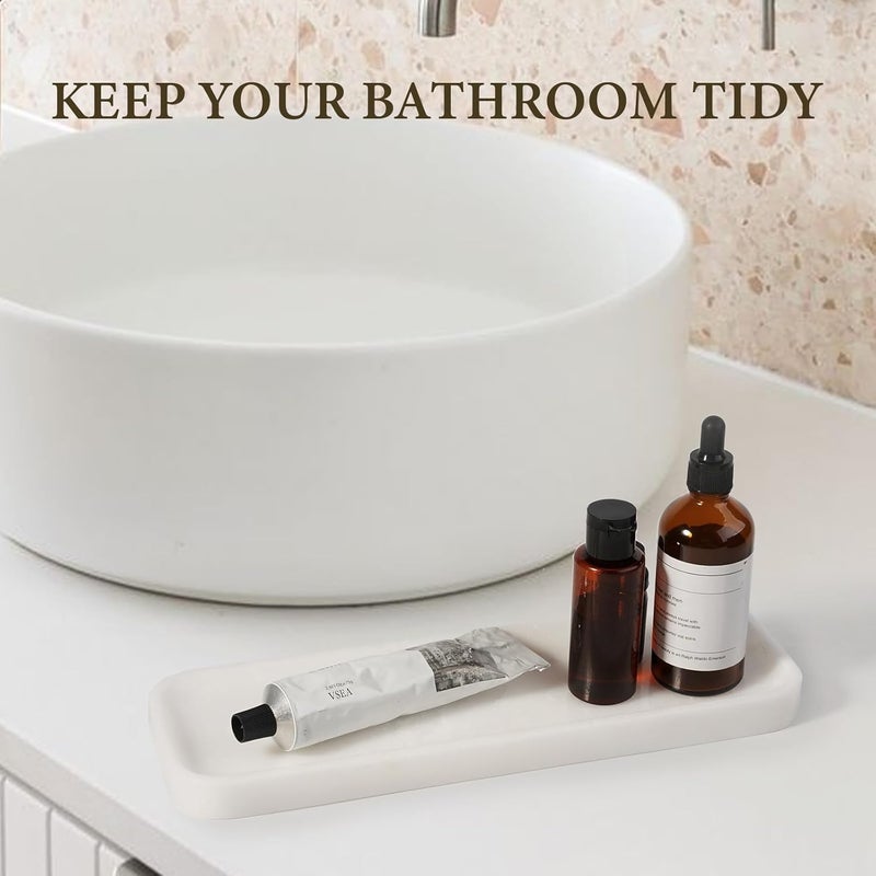 Koville Marble Tray for Bathroom Sink, 12"x4" Natural Stone Vanity Tray for Kitchen Dresser Countertop, Rectangular Decorative Marble Tray for Jewelry Perfume Trinket(White) - Image 4