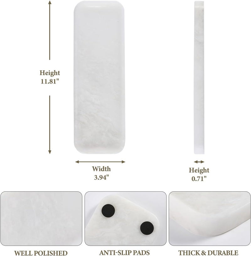 Koville Marble Tray for Bathroom Sink, 12"x4" Natural Stone Vanity Tray for Kitchen Dresser Countertop, Rectangular Decorative Marble Tray for Jewelry Perfume Trinket(White) - Image 2