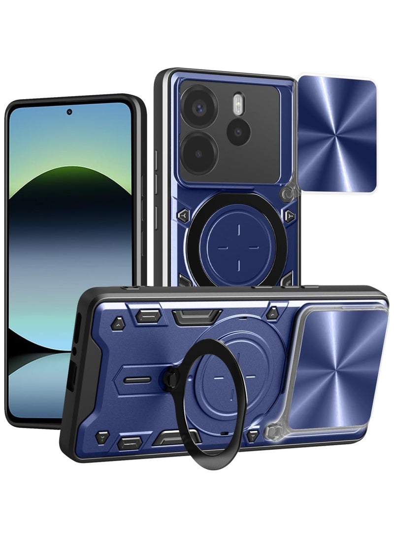 جولدن ماسك شاومى ريدمى نوت 14 4جي (Xiaomi Redmi Note 14 4G) جراب حماية مع باب جرار لحماية عدسة  الكاميرا المدرعة مدمج بزاوية 360 درجة (ازرق)