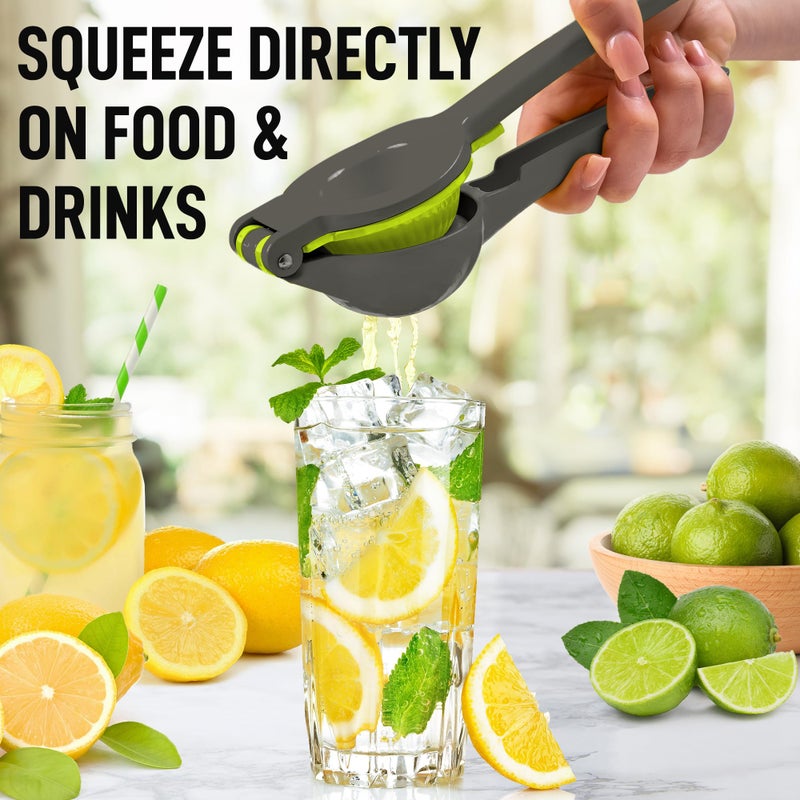 Zulay Kitchen Zulay Metal 2-In-1 Lemon Squeezer Manual - Sturdy, Max Extraction Hand Juicer Lemon Squeezer Gets Every Last Drop - Easy to Clean Manual Citrus Juicer - Easy-to-Use Lemon Juicer Squeezer - Gray/Lime - Image 3