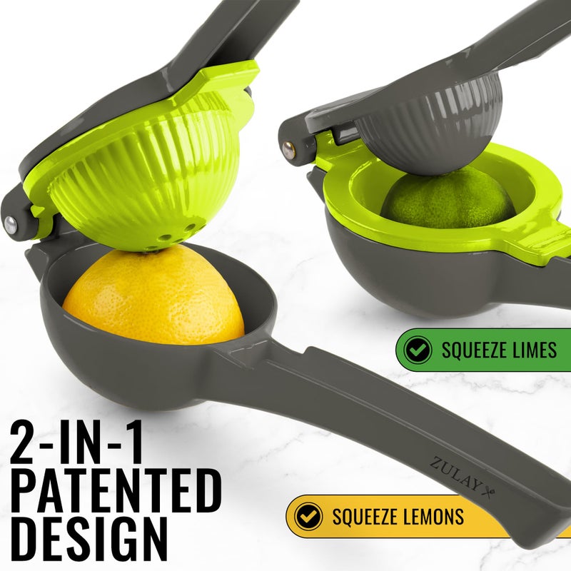 Zulay Kitchen Zulay Metal 2-In-1 Lemon Squeezer Manual - Sturdy, Max Extraction Hand Juicer Lemon Squeezer Gets Every Last Drop - Easy to Clean Manual Citrus Juicer - Easy-to-Use Lemon Juicer Squeezer - Gray/Lime - Image 2