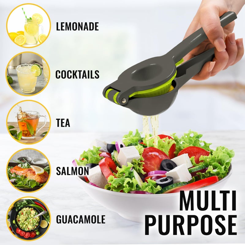 Zulay Kitchen Zulay Metal 2-In-1 Lemon Squeezer Manual - Sturdy, Max Extraction Hand Juicer Lemon Squeezer Gets Every Last Drop - Easy to Clean Manual Citrus Juicer - Easy-to-Use Lemon Juicer Squeezer - Gray/Lime - Image 4