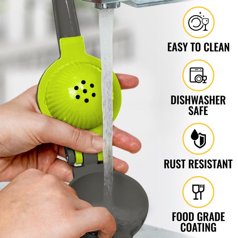 Zulay Kitchen Zulay Metal 2-In-1 Lemon Squeezer Manual - Sturdy, Max Extraction Hand Juicer Lemon Squeezer Gets Every Last Drop - Easy to Clean Manual Citrus Juicer - Easy-to-Use Lemon Juicer Squeezer - Gray/Lime - Image 5