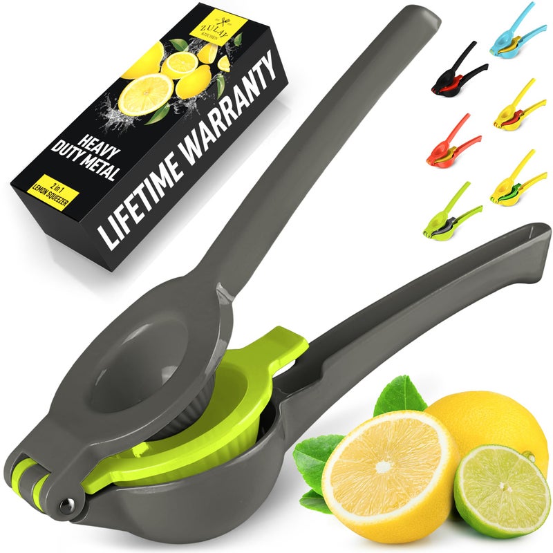 Zulay Kitchen Zulay Metal 2-In-1 Lemon Squeezer Manual - Sturdy, Max Extraction Hand Juicer Lemon Squeezer Gets Every Last Drop - Easy to Clean Manual Citrus Juicer - Easy-to-Use Lemon Juicer Squeezer - Gray/Lime - Image 1