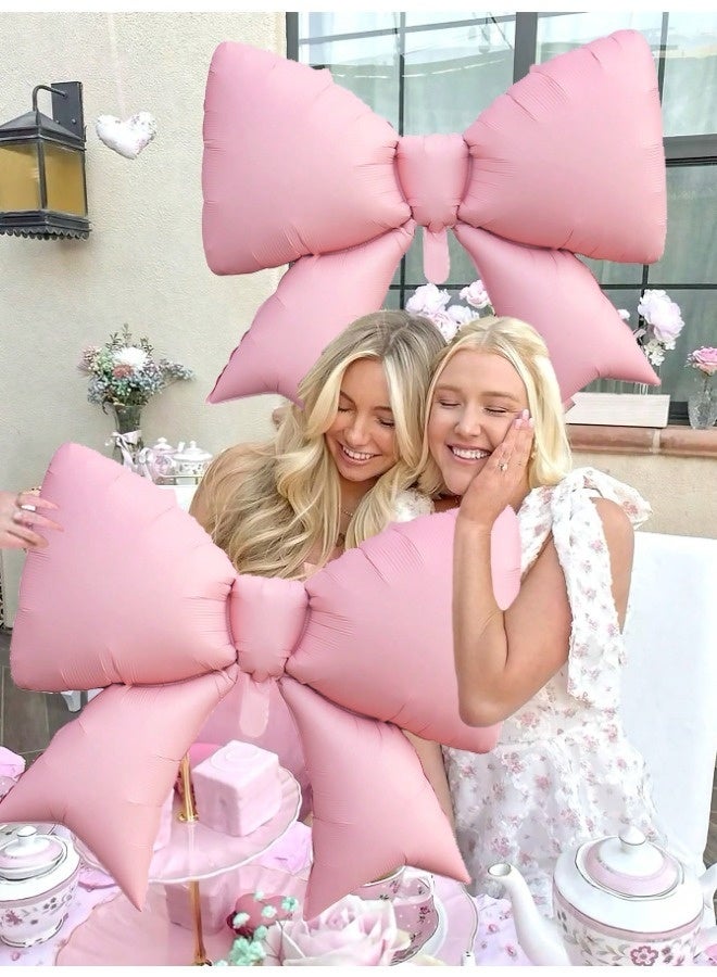 SenRan 2 Pink Bow Shape Party Balloons, Matte Light Pink Bow Foil Balloons for Birthday, Valentine's Day, Family Birthday Party, Wedding, Photo Shoot Decorations, Princess Birthday Party Decorations, Bridal Tea Party, Bachelorette Party, Social Media Outdoor Photo Shoot Decorations, Anniversary, Mother's Day Party - Image 1