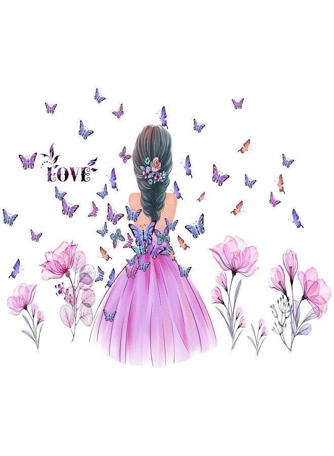 Amtoodopin Butterfly Girl Wall Stickers Flower Fairy Wall Decal Pink Floral Wallpaper Colorful Butterflies DIY Removable Vinyl Wall Art for Girls Baby Nursery Bedroom - Image 5