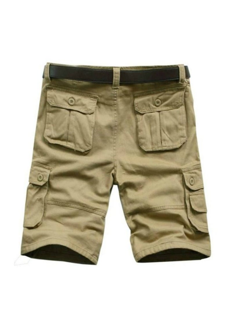Loquat Men's Summer Beach Multi Pocket Capris Khaki  - Image 2
