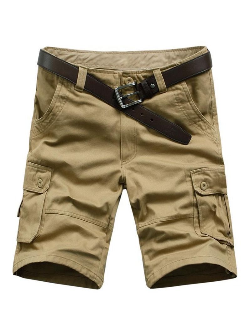 Loquat Men's Summer Beach Multi Pocket Capris Khaki  - Image 1