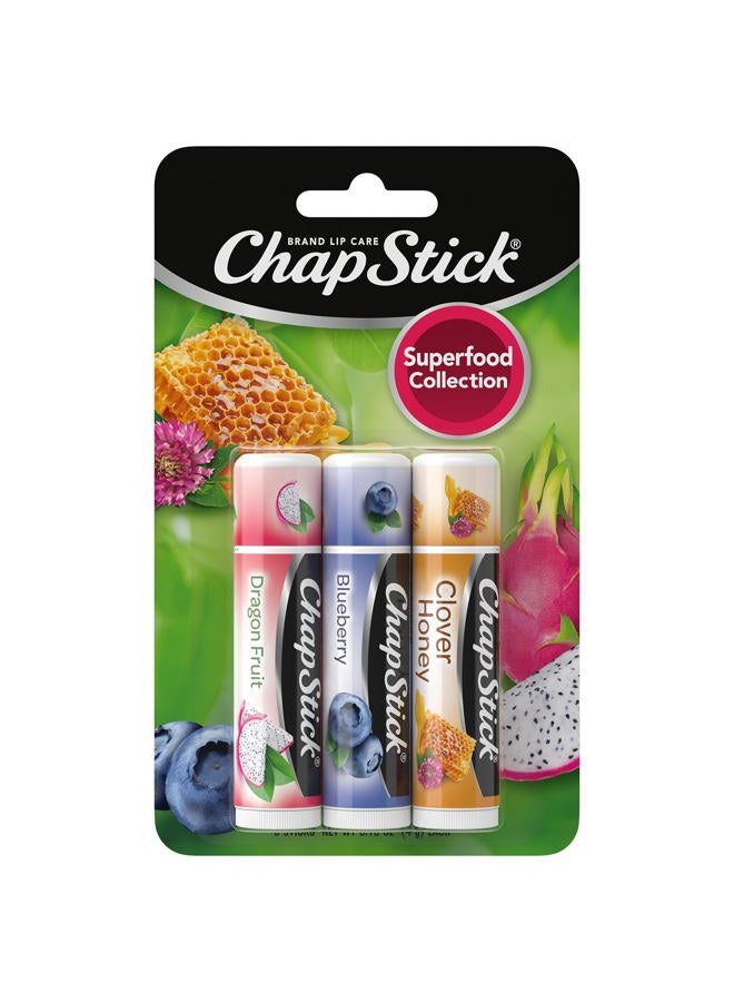 chapstick Lip Balm, Superfood Collection 3-Pack – Dragon Fruit, Blueberry & Clover Honey, Moisturizer for Dry Lips, 0.15 Oz - Image 1