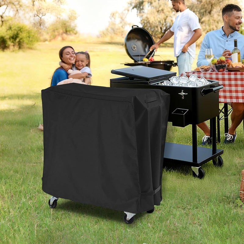AKEfit Patio Cooler Cart Cover Waterproof with UV Coating, Fits Most 80-100 Qt Rolling Cooler Cart Cover Outdoor Beverage Cart Patio Ice Chest Protective Covers 43L x 22W x 32H inch (Black)… - Image 5